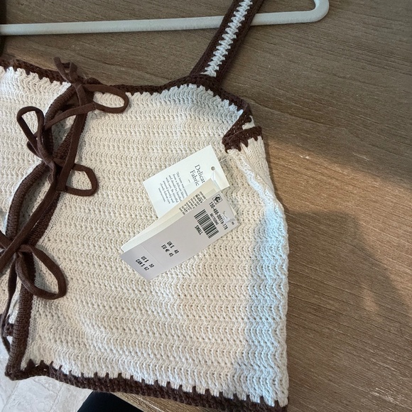 NWT Abercrombie & Fitch Crochet-Style Tie-Front Tank Brown / Cream (Size S) - Picture 7 of 7